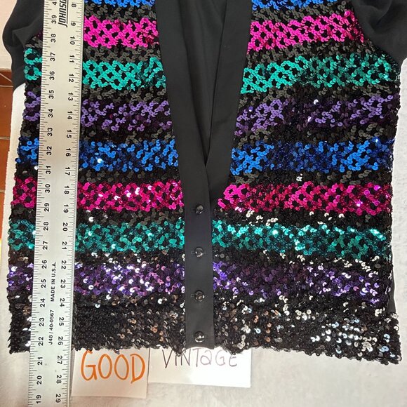 Vintage Three Flags California Women Striped Metallic Sequin Cardigan Sweater 12 - Picture 8 of 8